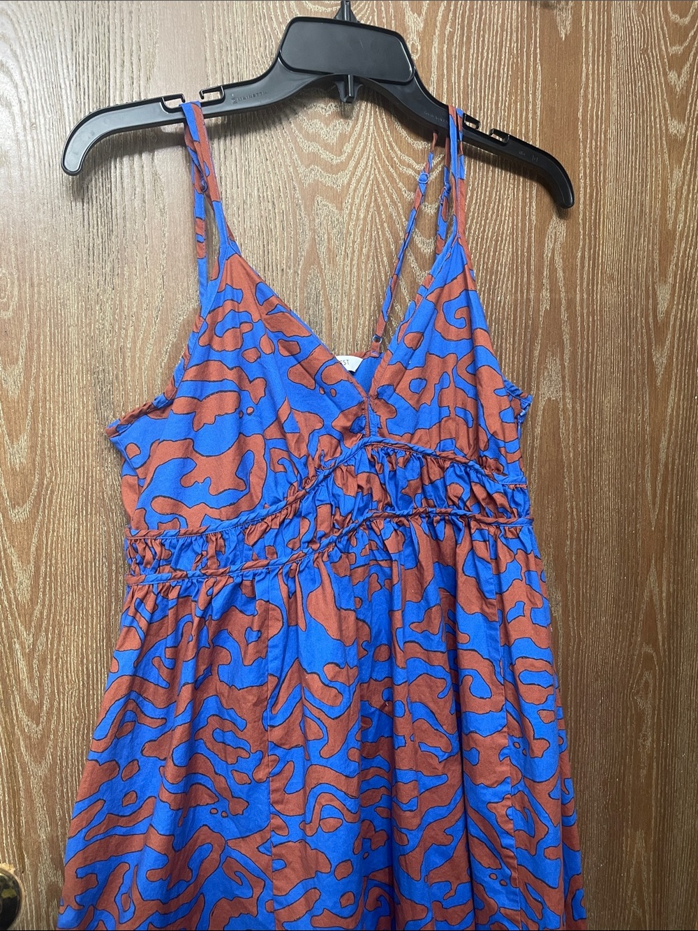 Nine West Blue and Rust Printed Spaghetti-Strap Dress